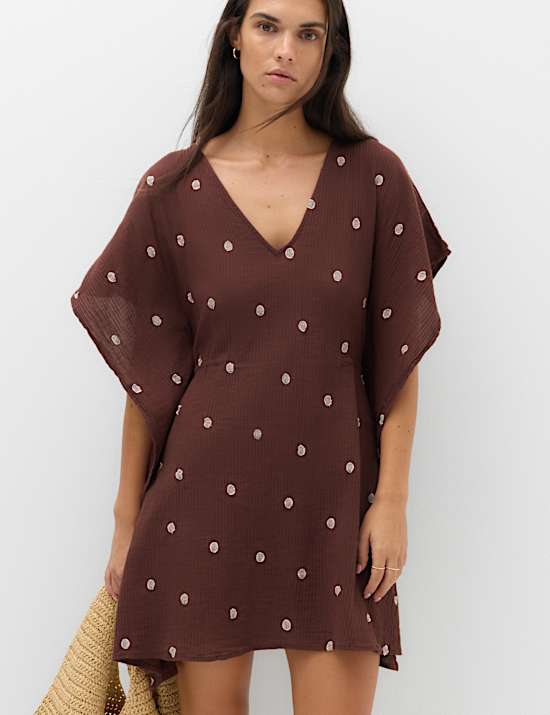 Pure Cotton Polka Dot Beach Cover Up Kaftan