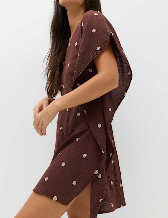 Pure Cotton Polka Dot Beach Cover Up Kaftan