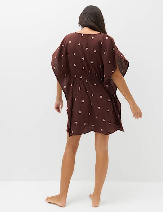Pure Cotton Polka Dot Beach Cover Up Kaftan