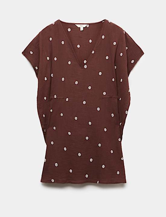 Pure Cotton Polka Dot Beach Cover Up Kaftan