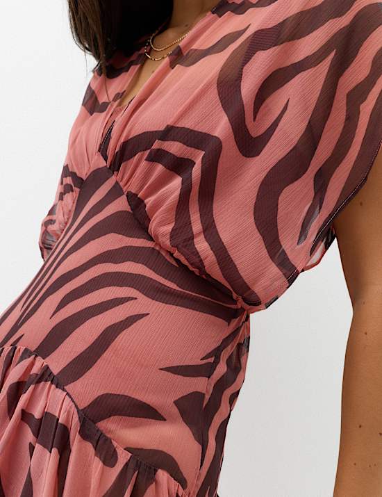 Sheer Animal Print V Neck Midi Beach Dress