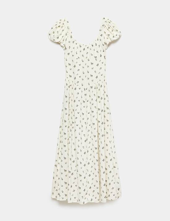 Linen Rich Floral Scoop Neck Maxi Dress