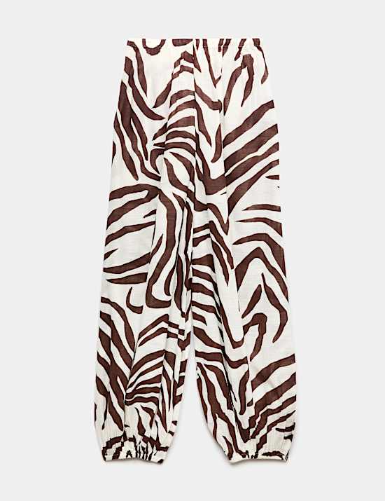 Pure Cotton Animal Print High Waisted Parachute Trousers