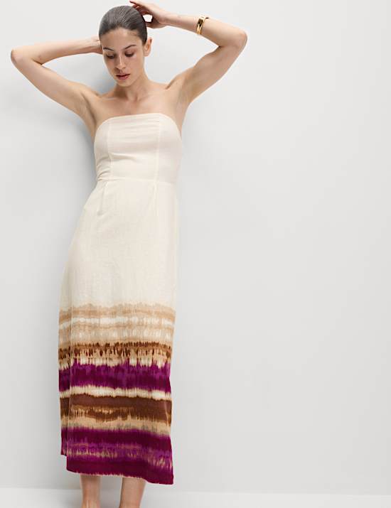 Linen Rich Bandeau Midaxi Dress