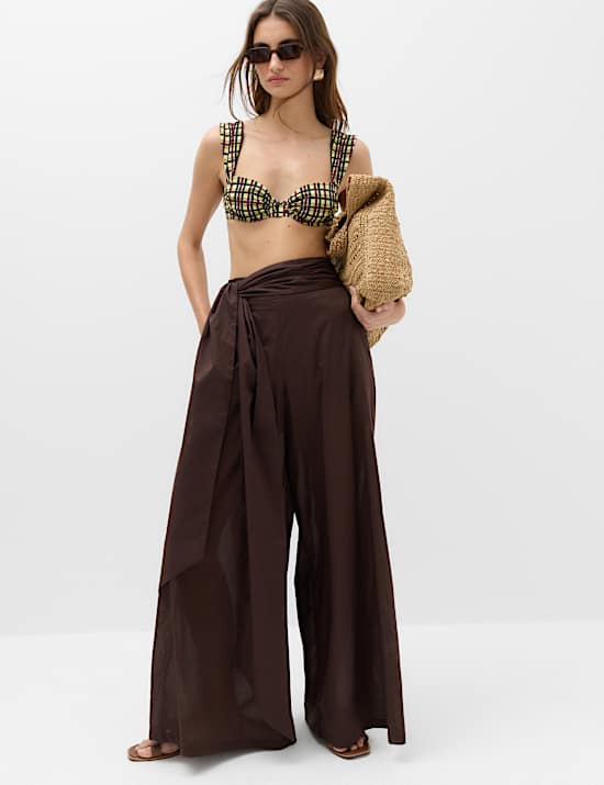 Palazzo-Hose aus reiner Baumwolle mit weitem Bein