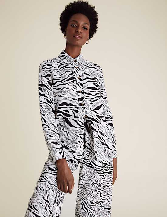 Pure Linen Animal Print Long Sleeve Shirt