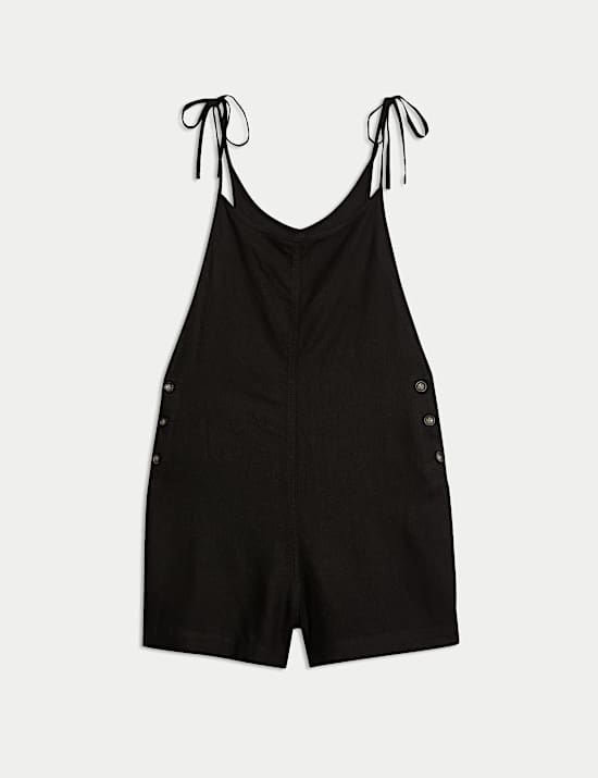 אוברול מבד עשיר בפשתן עם כתפיות דקות