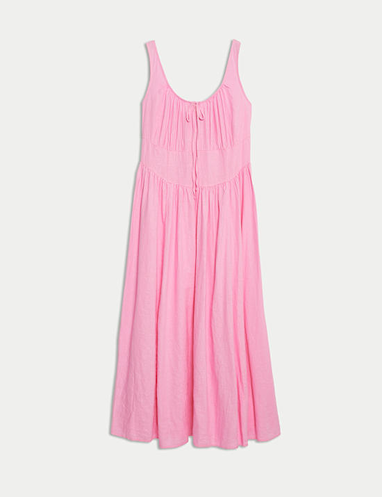 Linen Rich Round Neck Strappy Midi Swing Dress