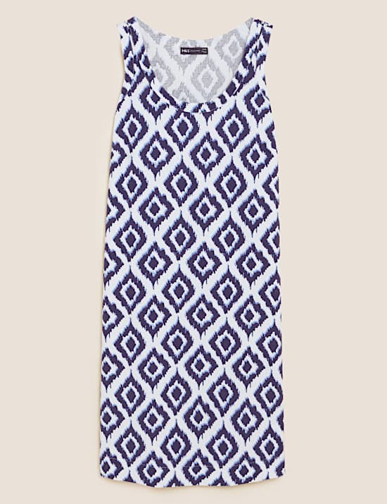 Linen Blend Printed Scoop Neck Shift Dress