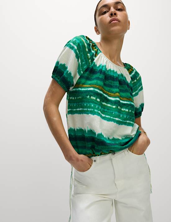 Linen Rich Printed Blouse