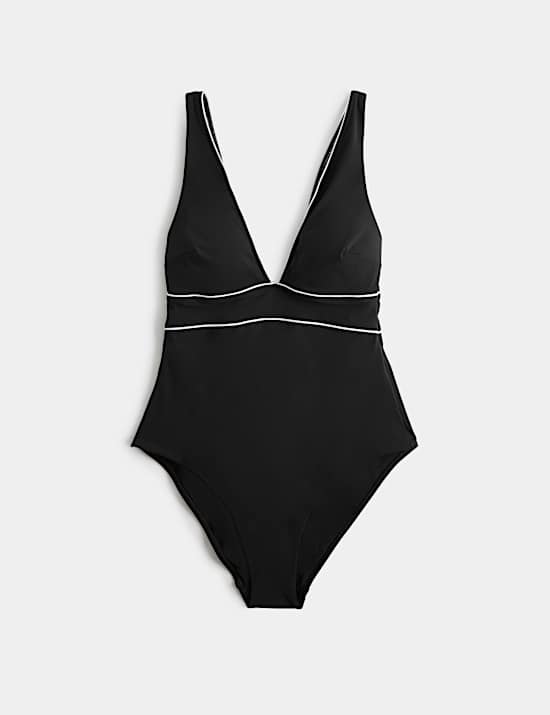 Firm Control Padded Piping Plunge Swimsuit