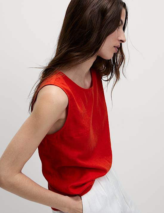 Linen Rich Cross Back Tank Top