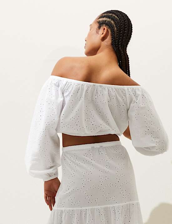 Pure Cotton Broderie Off The Shoulder Top