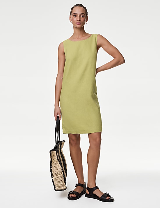 Linen Rich Knee Length Shift Dress