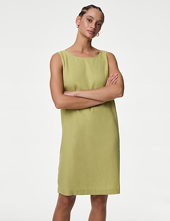 Linen Rich Knee Length Shift Dress