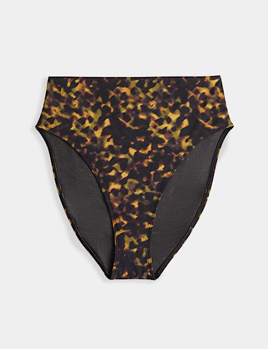 Printed Tummy Control High Waisted High Leg Bikini Bottoms