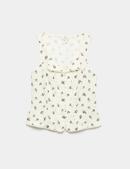 Linen Rich Floral Lace Insert Top