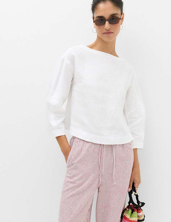 Pure Linen Relaxed Barrel Sleeve Top
