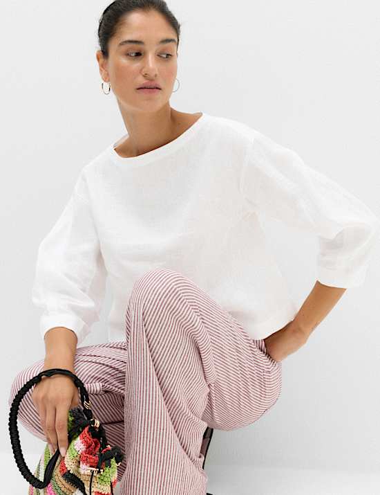 Pure Linen Relaxed Barrel Sleeve Top