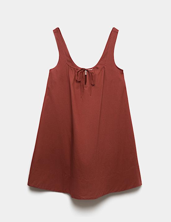 Pure Cotton Tie Front Mini Swing Beach Dress