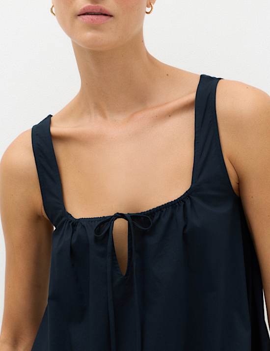 Pure Cotton Tie Front Mini Swing Beach Dress