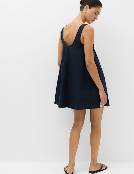 Pure Cotton Tie Front Mini Swing Beach Dress