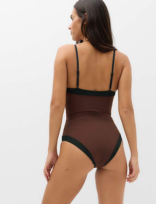 Firm Control Colour Block Square Neck Swimsuit