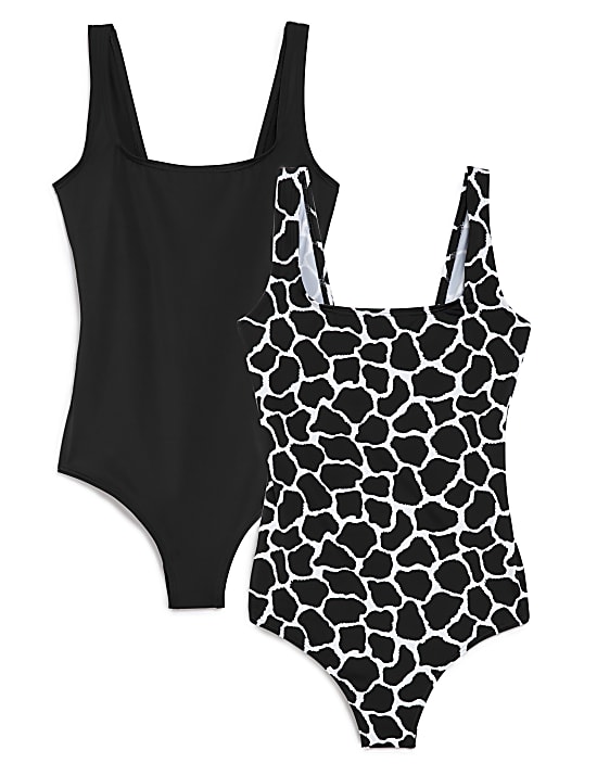 2 Pack Printed Scoop Neck Swimsuits