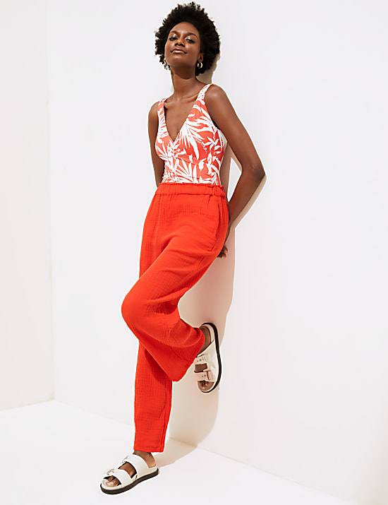 Pure Cotton Wide Leg Trousers