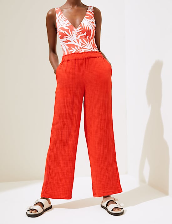 Pure Cotton Wide Leg Trousers