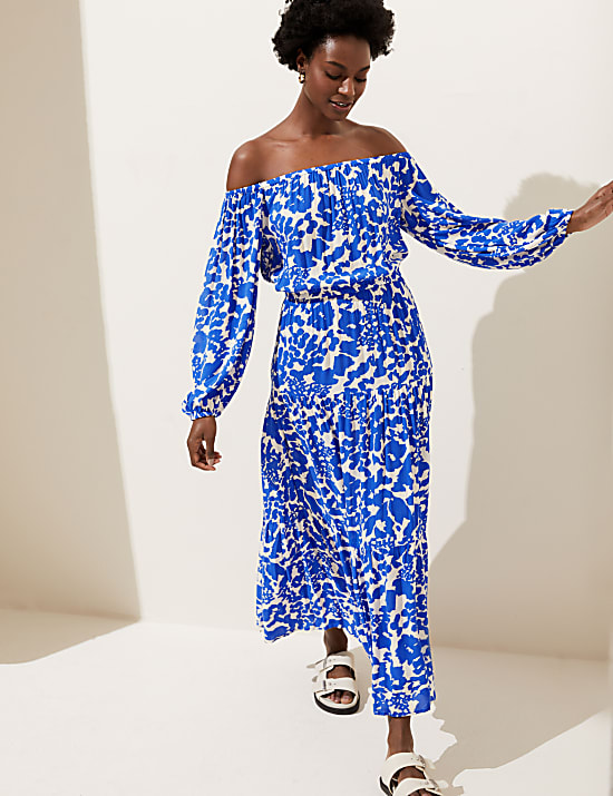 Printed Bardot Maxi Dress