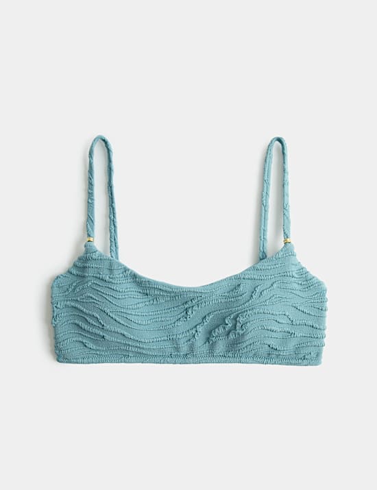 Textured Padded Strap Detail Scoop Neck Bikini Top