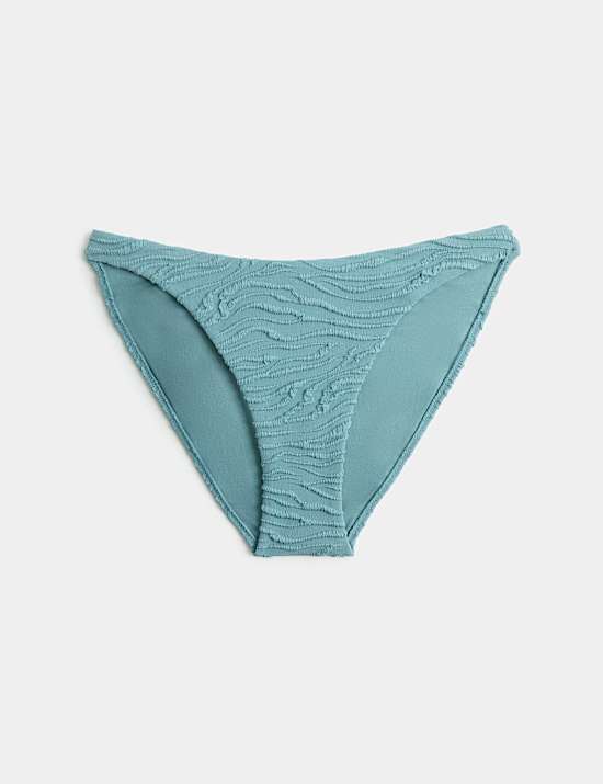 Textured Mid Rise High Leg Bikini Bottoms