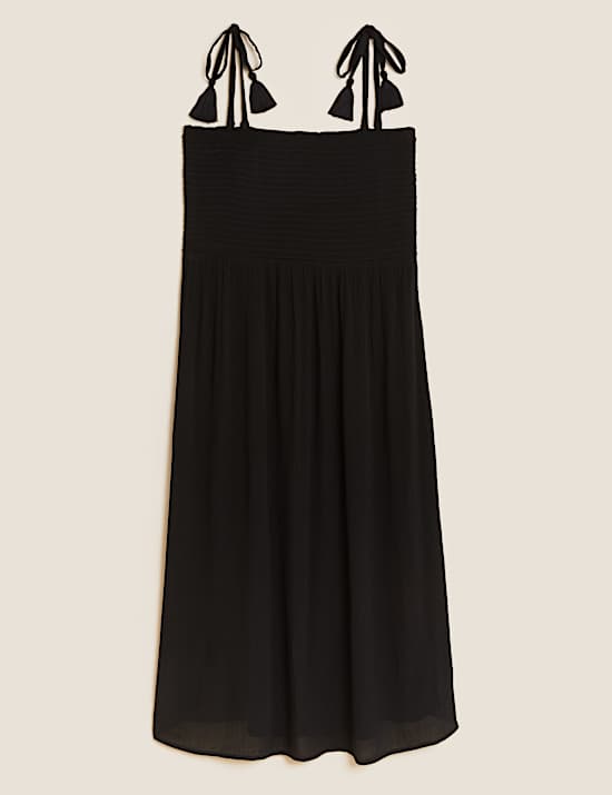 Square Neck Shirred Midi Dress