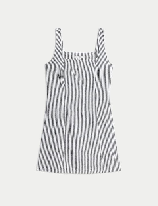 שמלת מיני רב-עונתית מבד עשיר בפשתן עם פסים