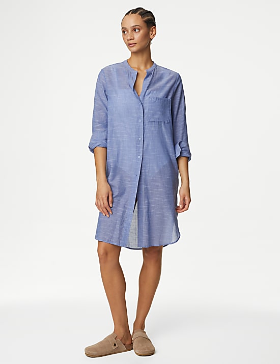 Chemise de plage sans col 100&nbsp;% coton