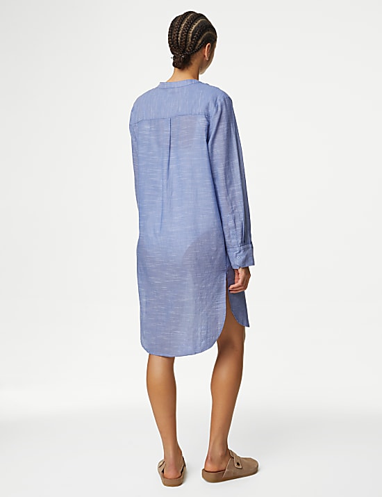 Chemise de plage sans col 100&nbsp;% coton