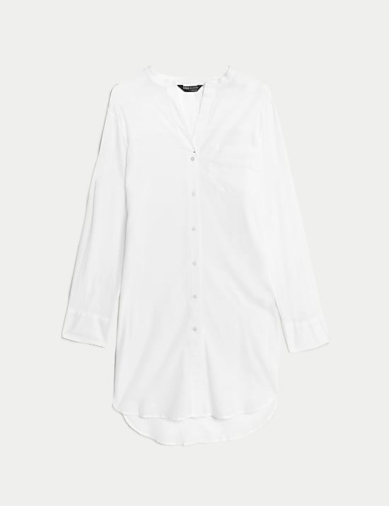 Pure Cotton Collarless Beach Cover Up Shirt