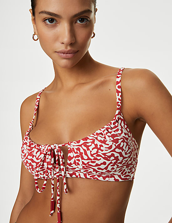 Printed Tie Front Bikini Top