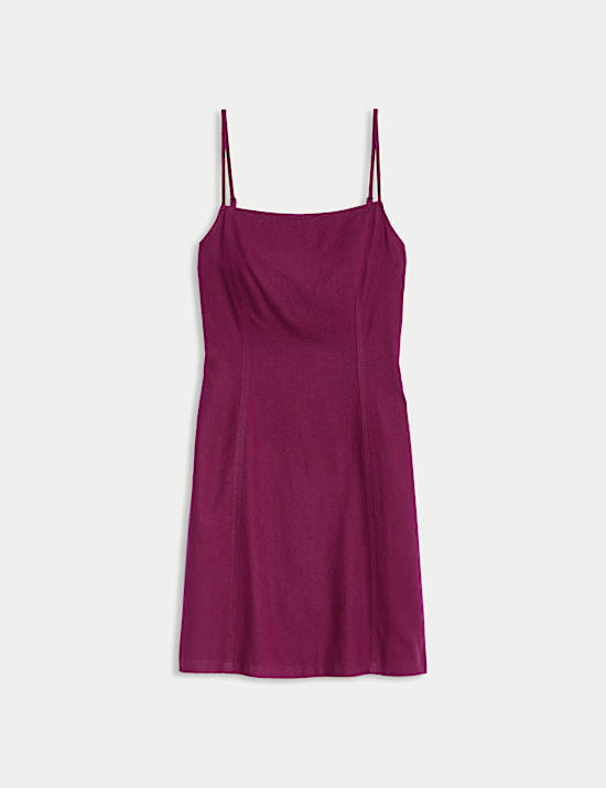 שמלה רב-עונתית באורך מיני מבד עשיר בפשתן