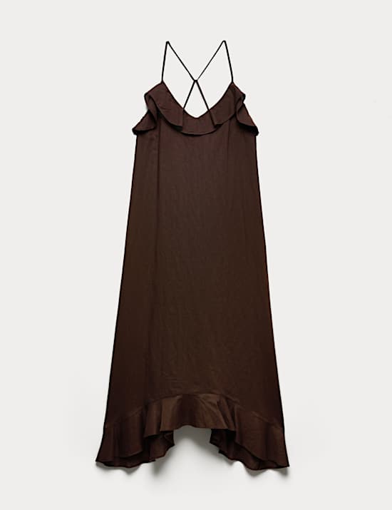Linen Cotton Blend Ruffle Maxi Dress
