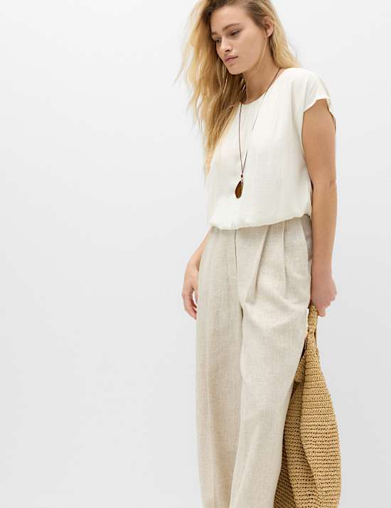 Gathered Hem Top With Linen