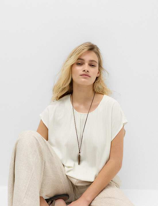 Gathered Hem Top With Linen
