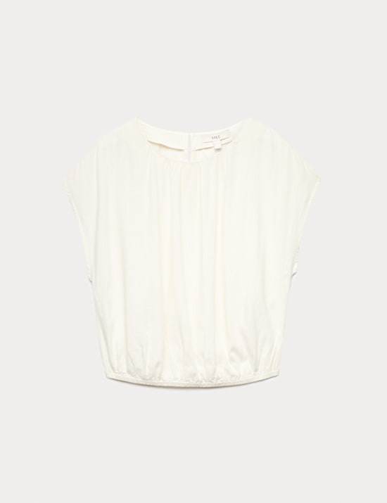 Gathered Hem Top With Linen