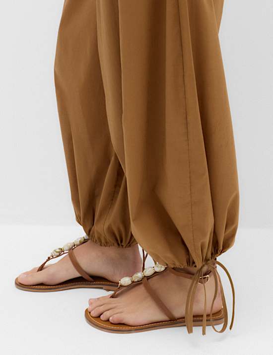 Pantalon de plage 100 % coton &agrave; ourlet bouffant