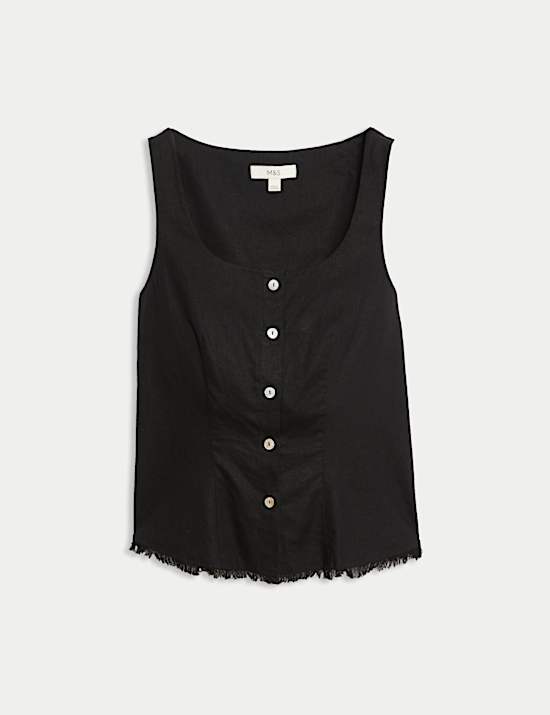 Caraco en lin à bord brut et fermeture boutonnée