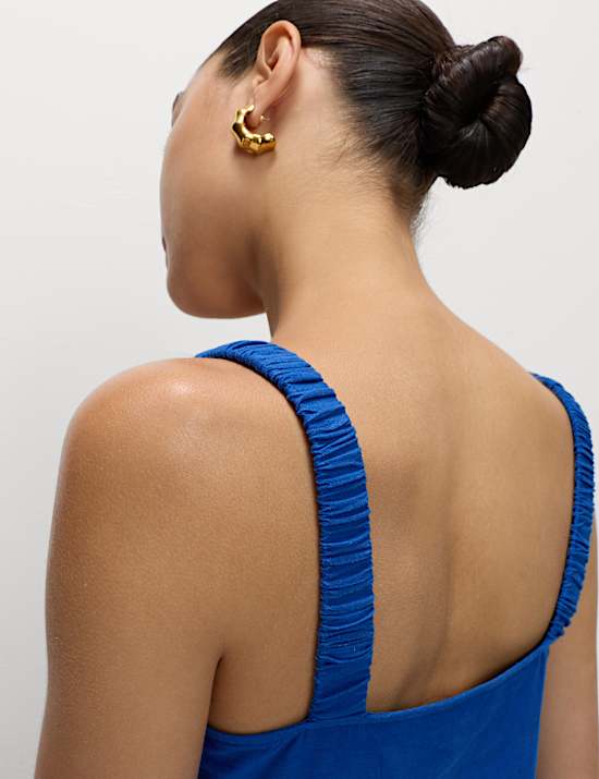 Linen Rich Scoop Neck Midi Drop Waist Dress