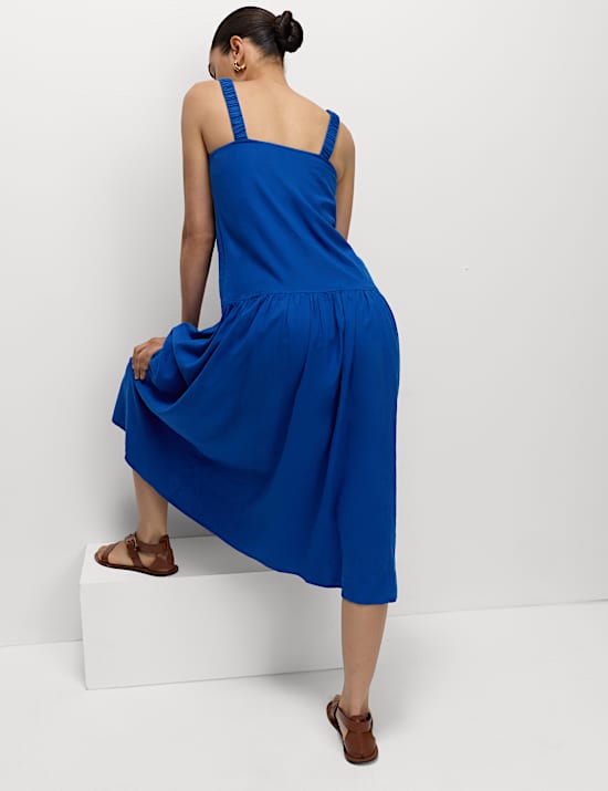 Linen Rich Scoop Neck Midi Drop Waist Dress