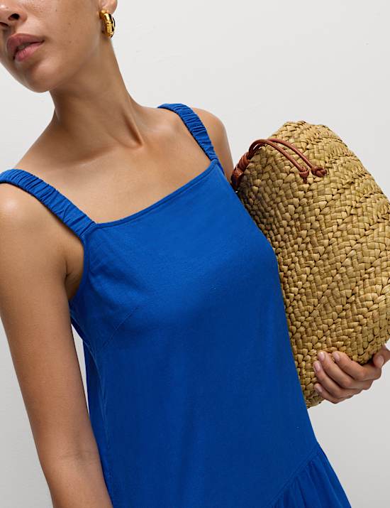 Linen Rich Scoop Neck Midi Drop Waist Dress