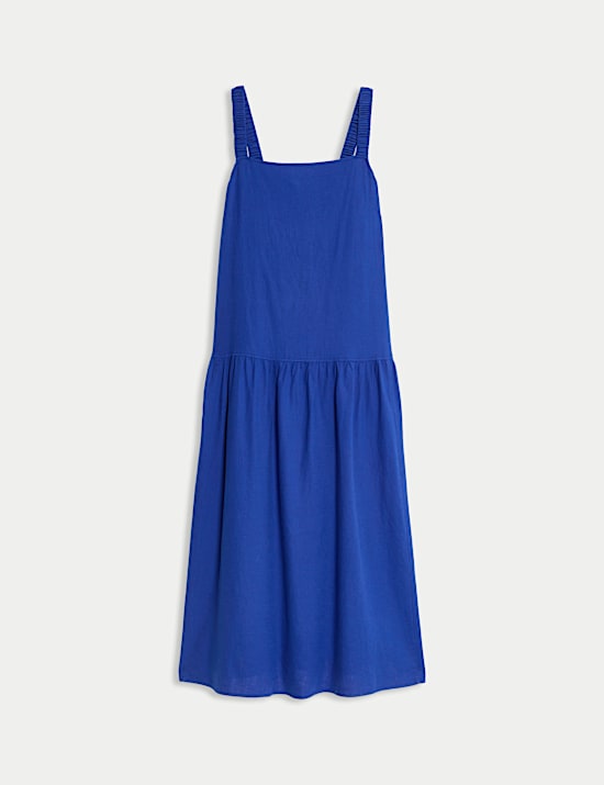 Linen Rich Scoop Neck Midi Drop Waist Dress